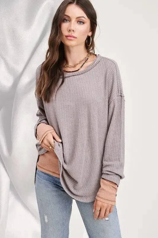 La miel long sleeved waffle top
