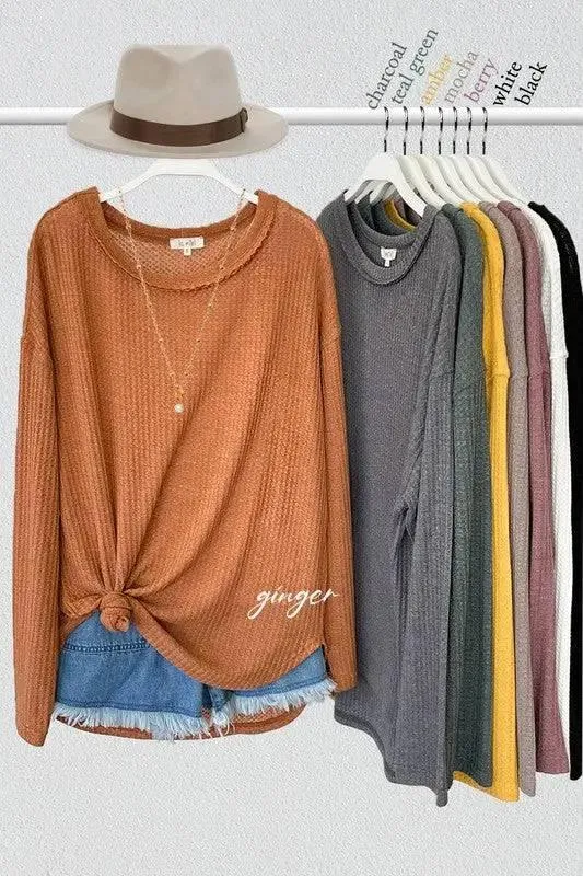 La miel long sleeved waffle top