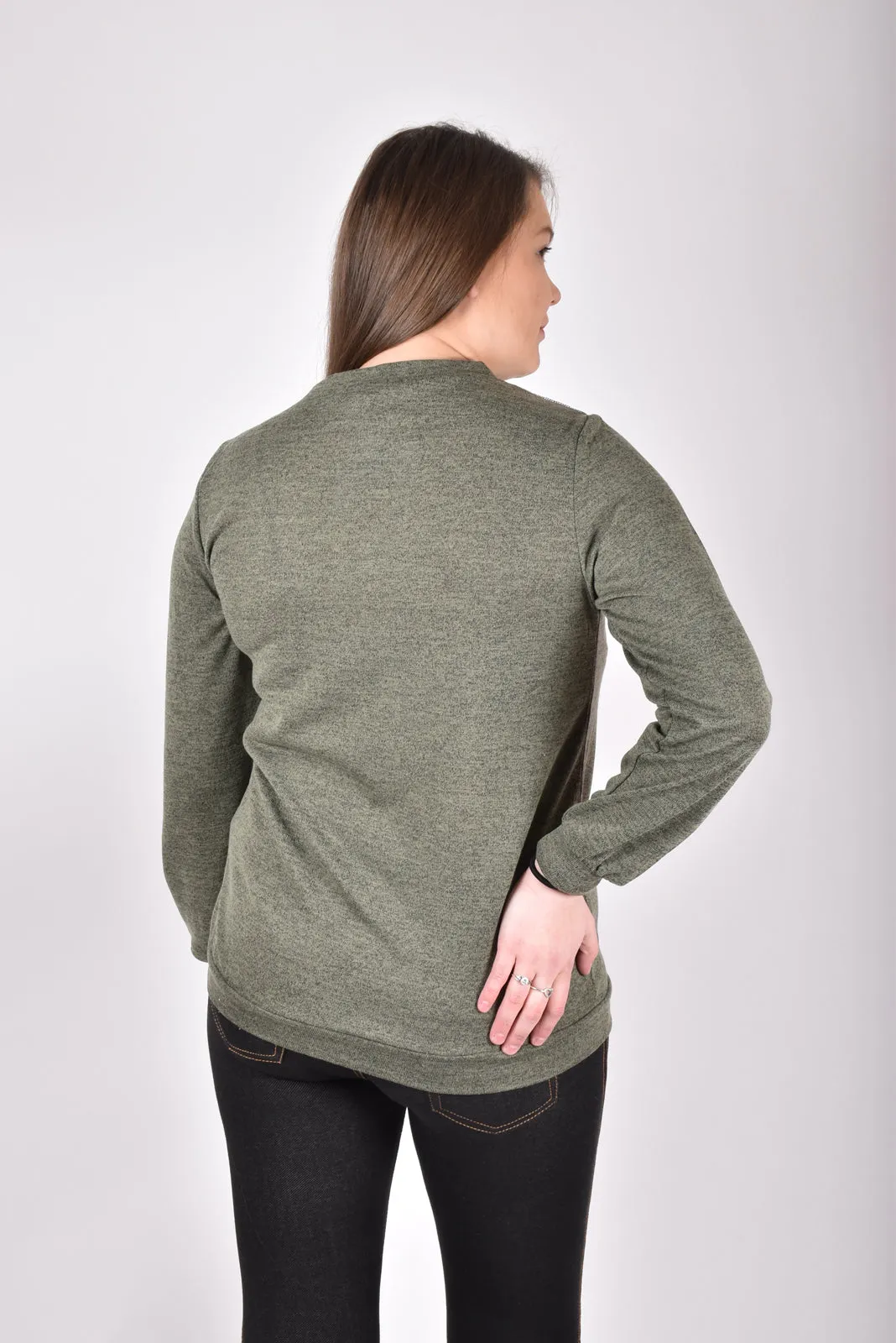 Lace Contrast Long Sleeve Top - S