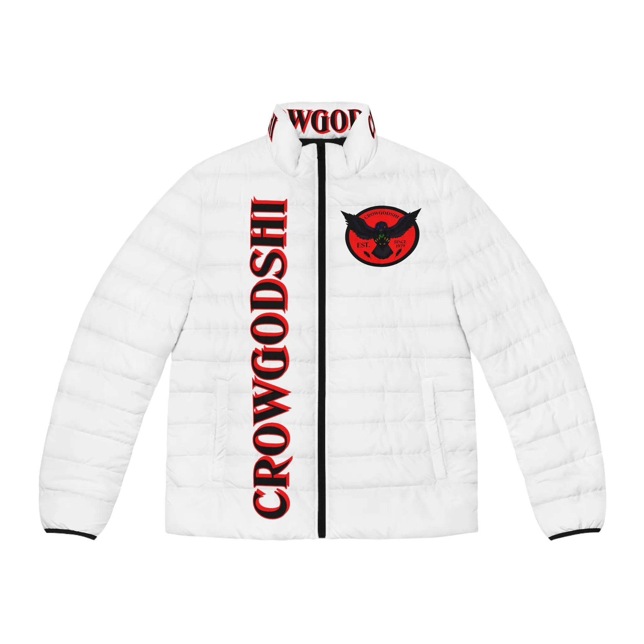 Men's CROWGODSHI 2nd GEN Puffer Jacket, WHITE W/ RED LOGO
