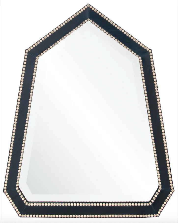 Navy Leather Wrapped Mirror by Michael S. Smith
