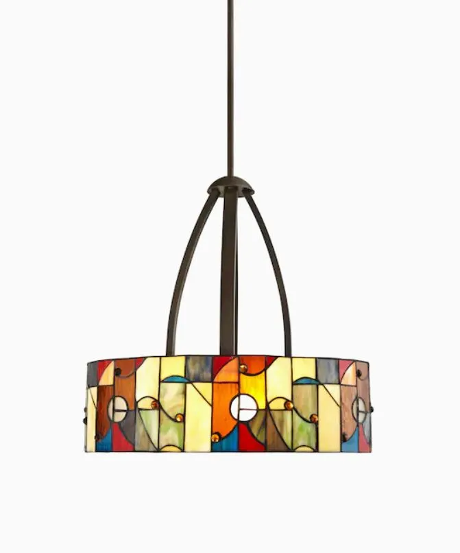 Oval Shaped Stained Glass Pendant Chandelier Light