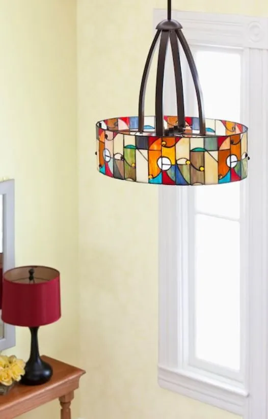 Oval Shaped Stained Glass Pendant Chandelier Light