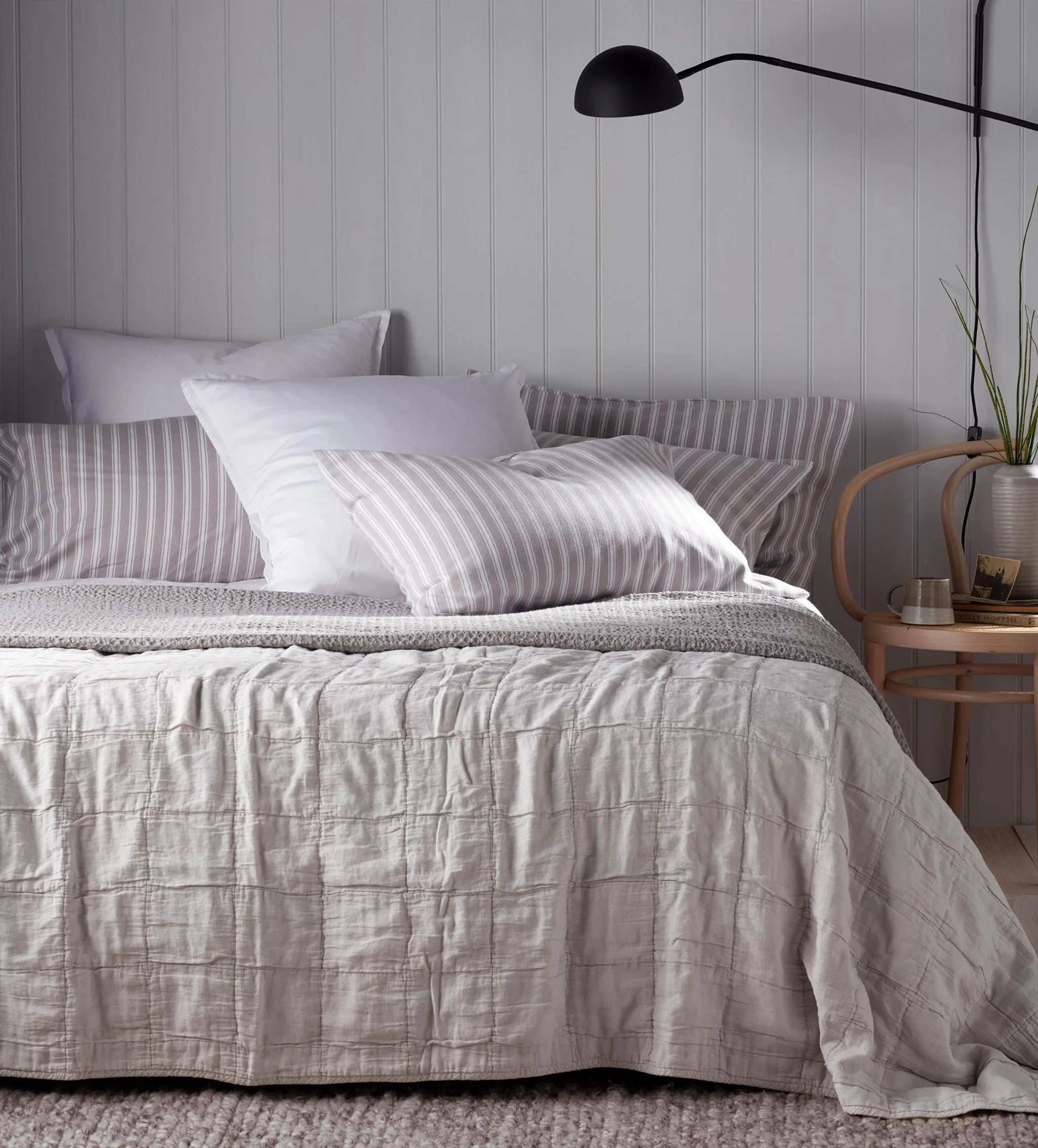 Pebble Grey Finn 100% Cotton Quilted Throw