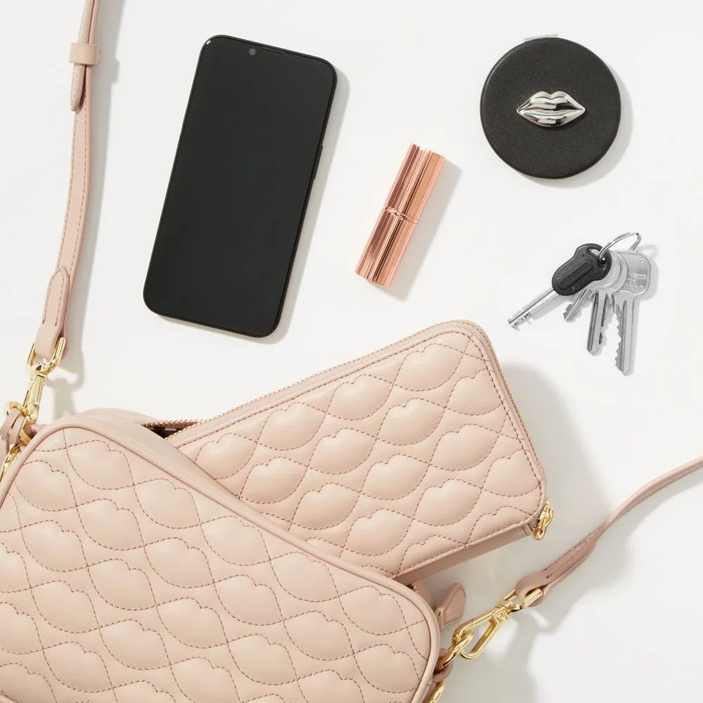 PEBBLE PINK SMALL QUILTED LIP ASHLEY LEATHER CROSSBODY BAG