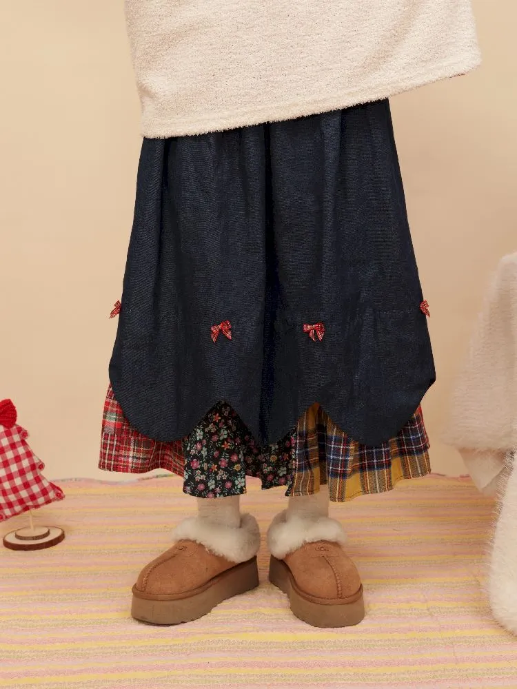 Petal Ribbon Quilted Denim Half-body Skirt【s0000005578】