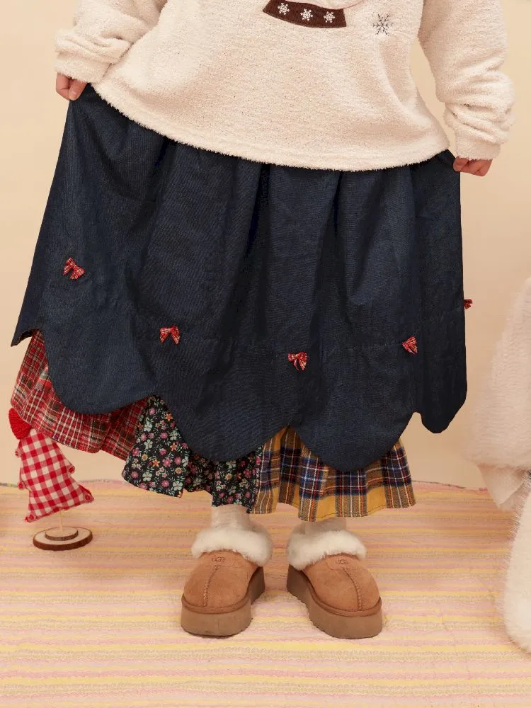 Petal Ribbon Quilted Denim Half-body Skirt【s0000005578】