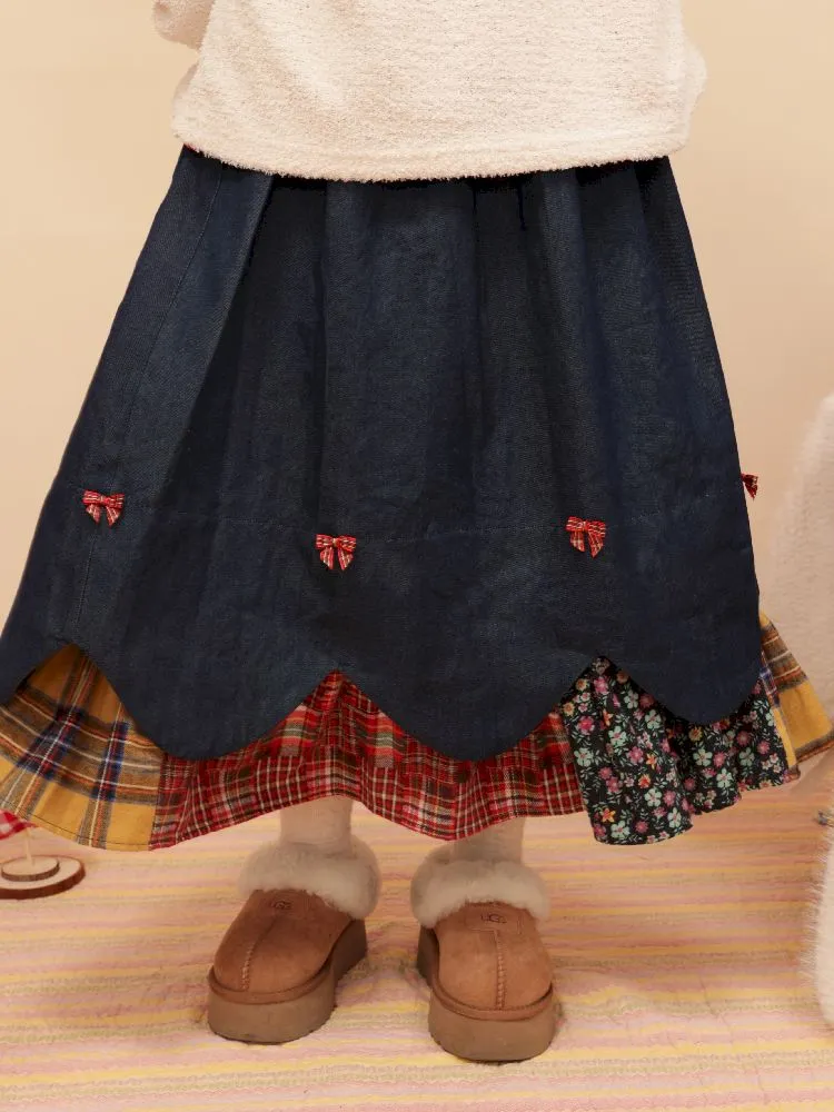 Petal Ribbon Quilted Denim Half-body Skirt【s0000005578】