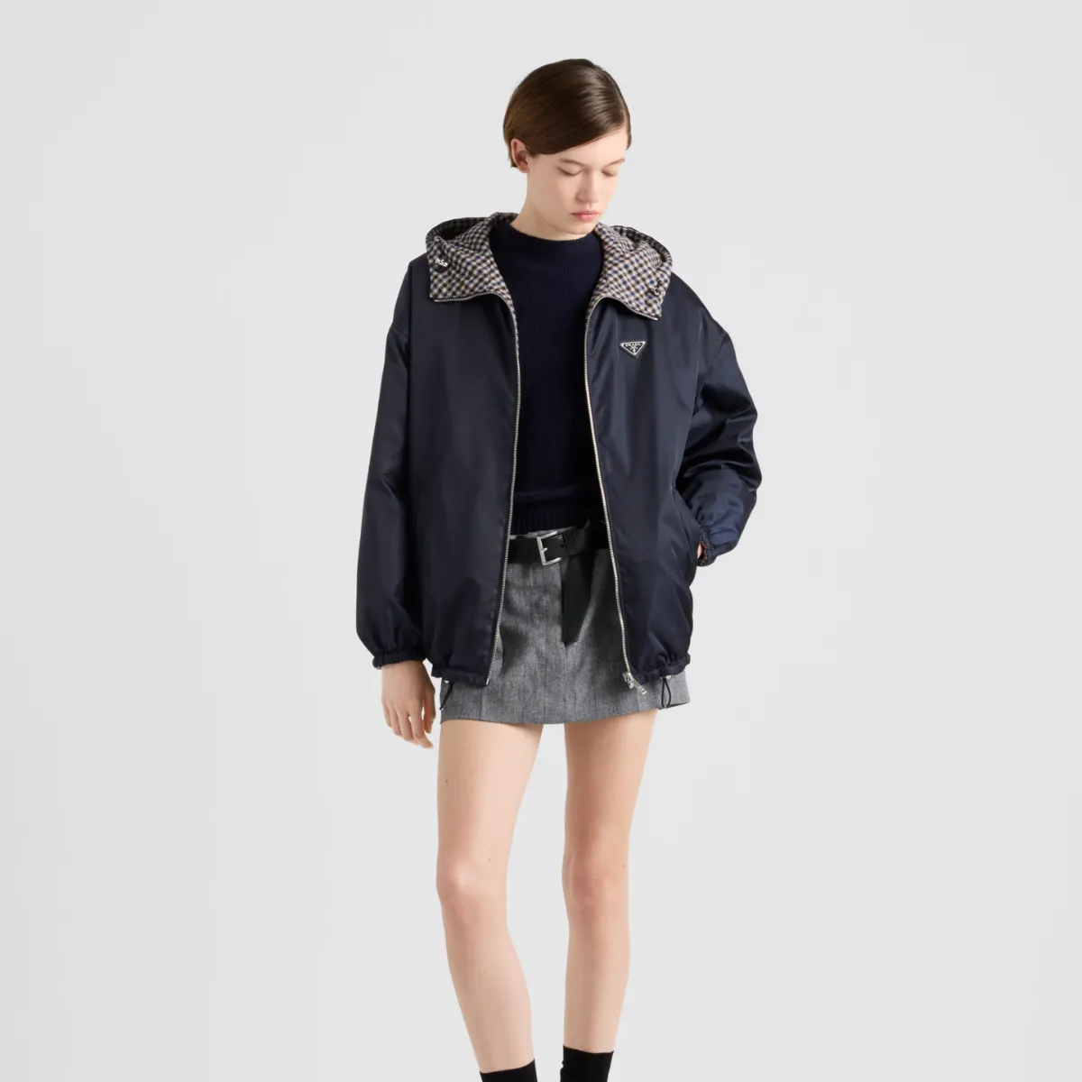 Re-Nylon blouson hooded jacket