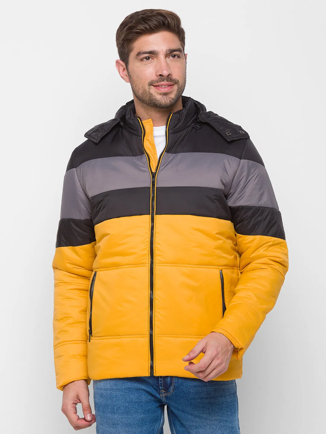 Spykar Yellow & Black Polyester Regular Fit Jacket For Men
