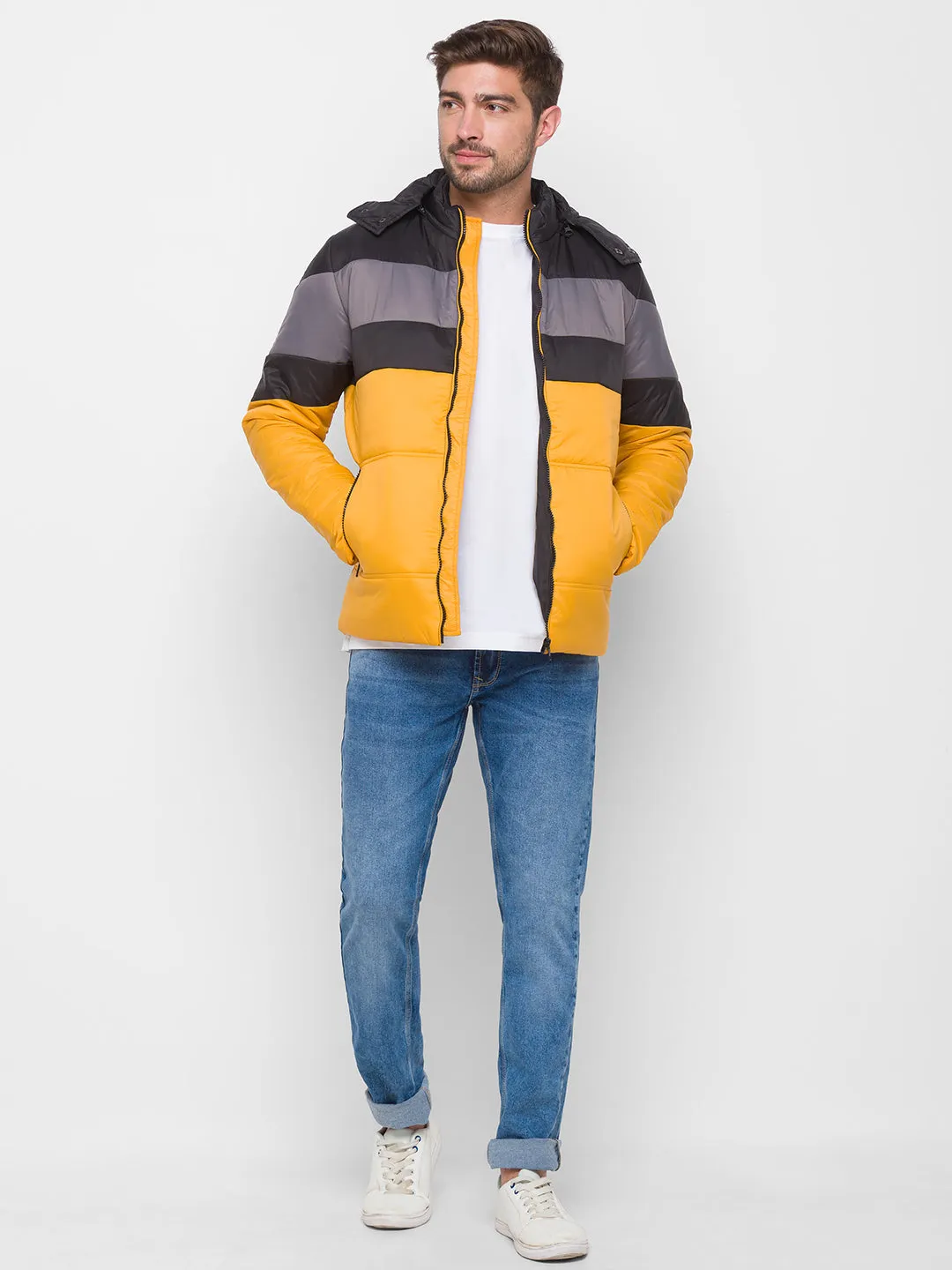 Spykar Yellow & Black Polyester Regular Fit Jacket For Men
