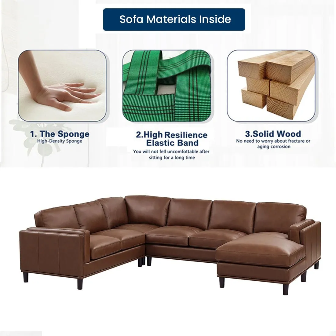 Steno 6 Seater U Shape Leatherette Modular Sofa for Living Room - Dark Brown