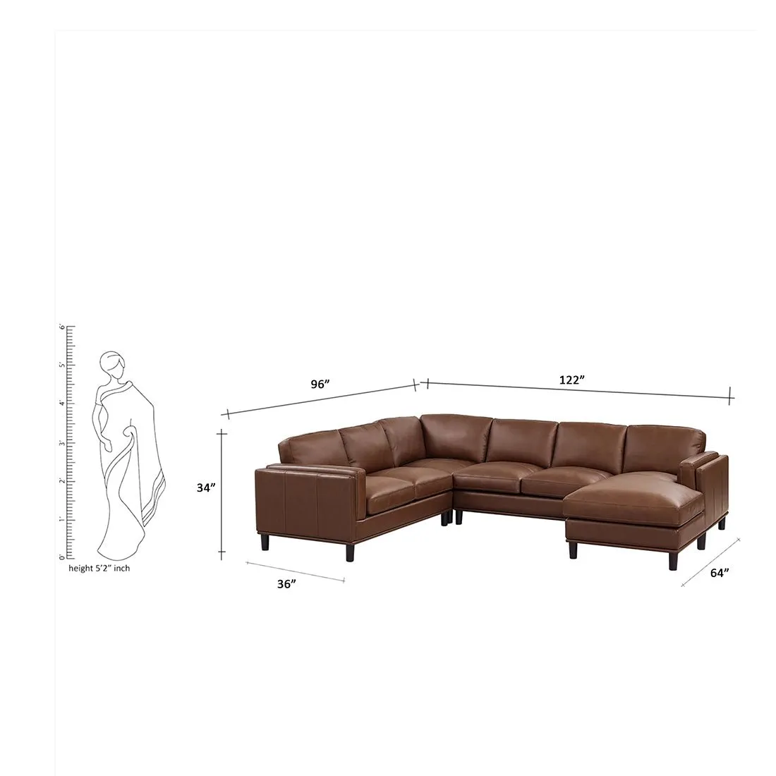 Steno 6 Seater U Shape Leatherette Modular Sofa for Living Room - Dark Brown
