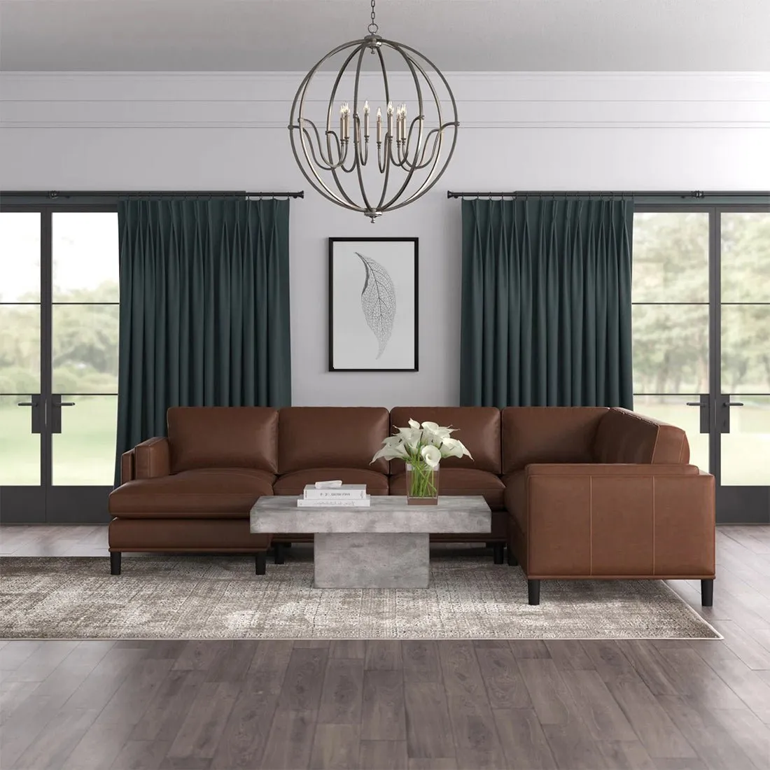 Steno 6 Seater U Shape Leatherette Modular Sofa for Living Room - Dark Brown