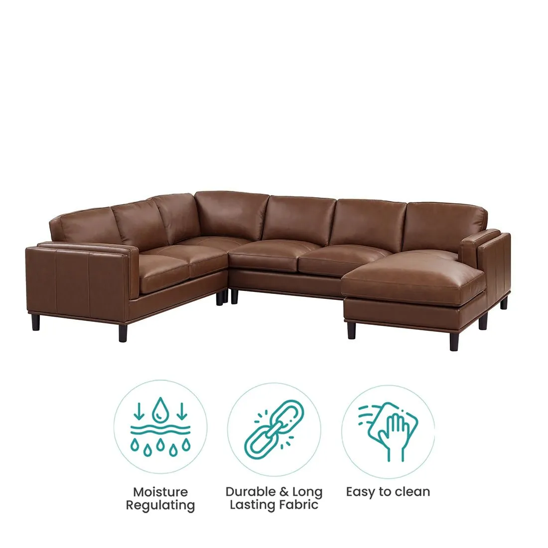 Steno 6 Seater U Shape Leatherette Modular Sofa for Living Room - Dark Brown