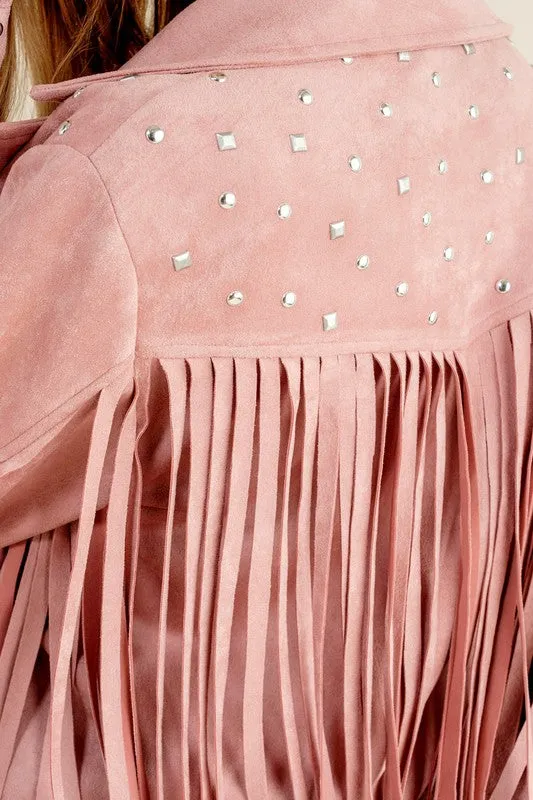 Studded Fringe Open Western Jacket - FASHIONGO