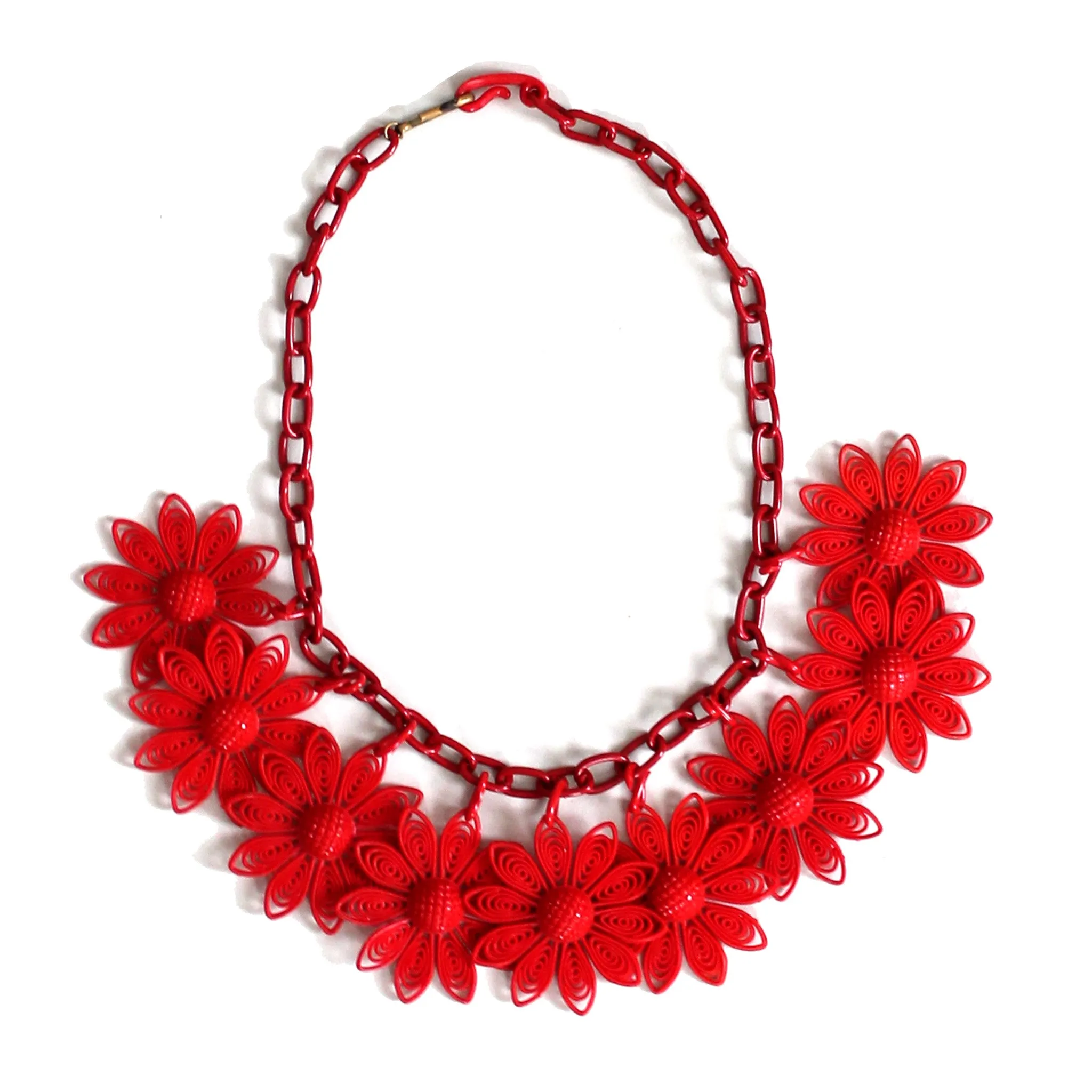 Vintage 1950s Red Daisies Plastic Necklace