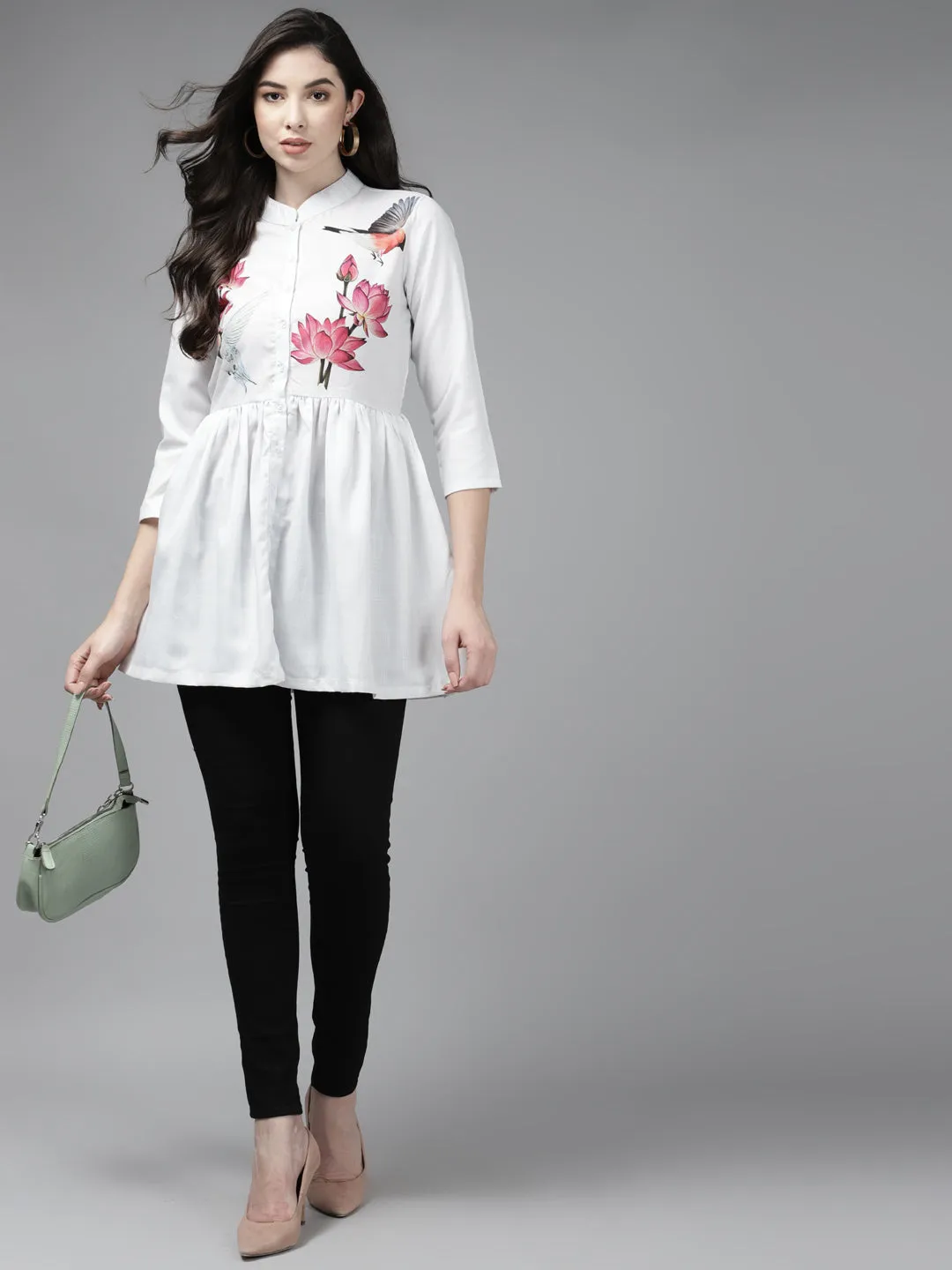 White & Pink Floral Printed Top