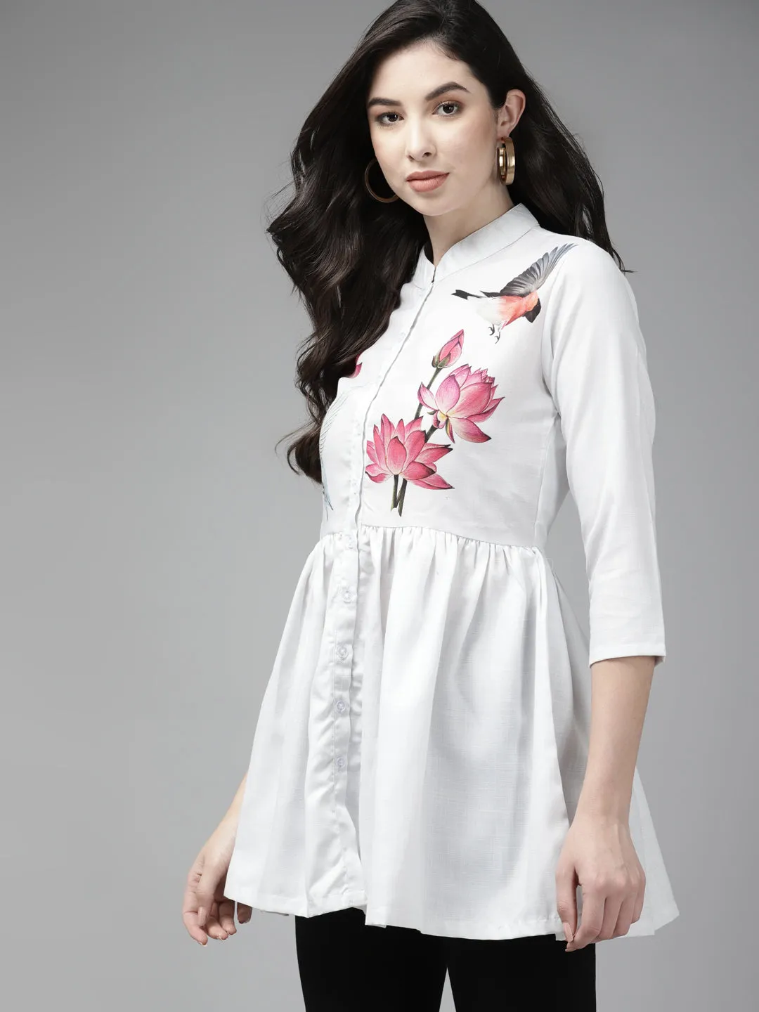 White & Pink Floral Printed Top