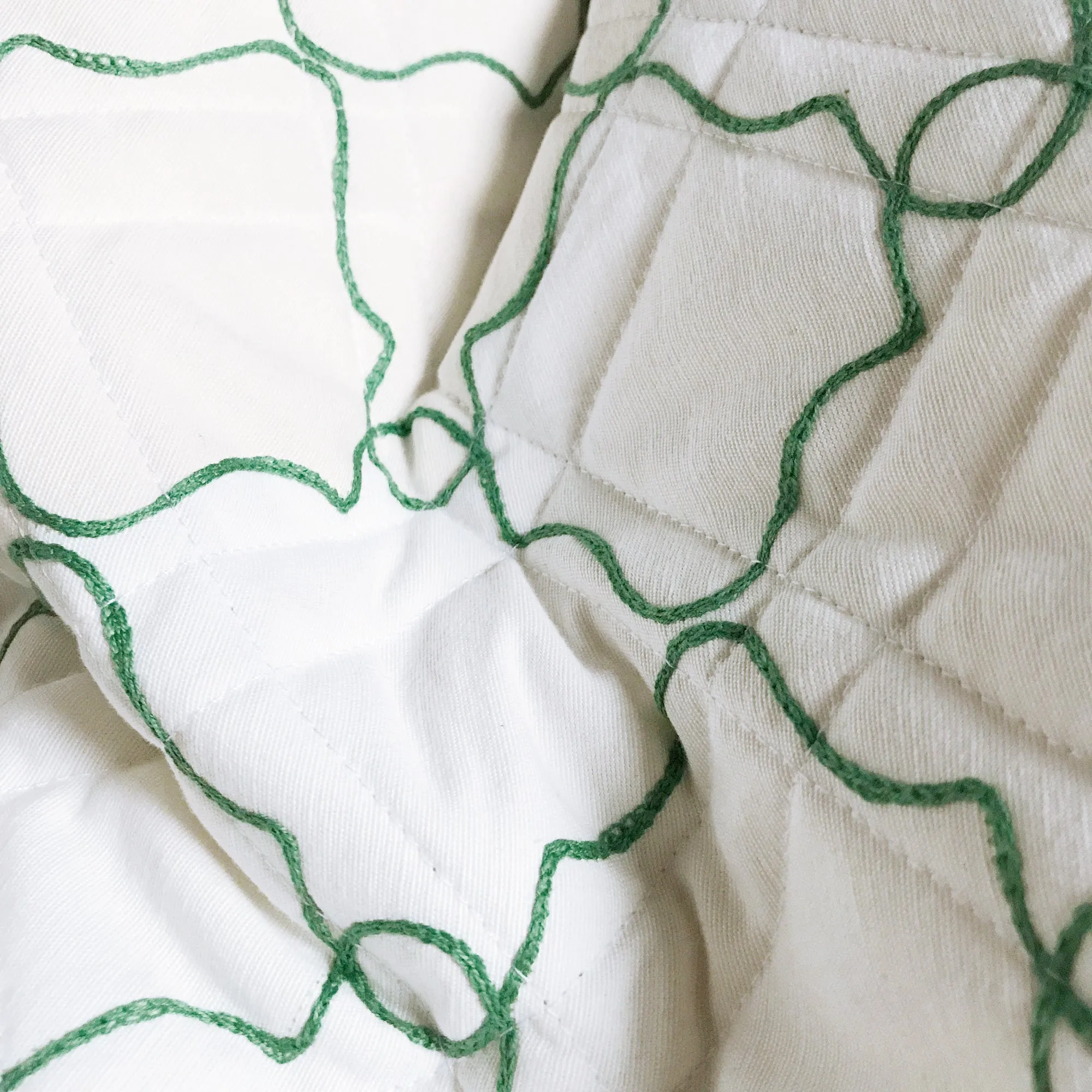 White Green Geometric Matelasse Quilted Luxury Standard Sham 20x26